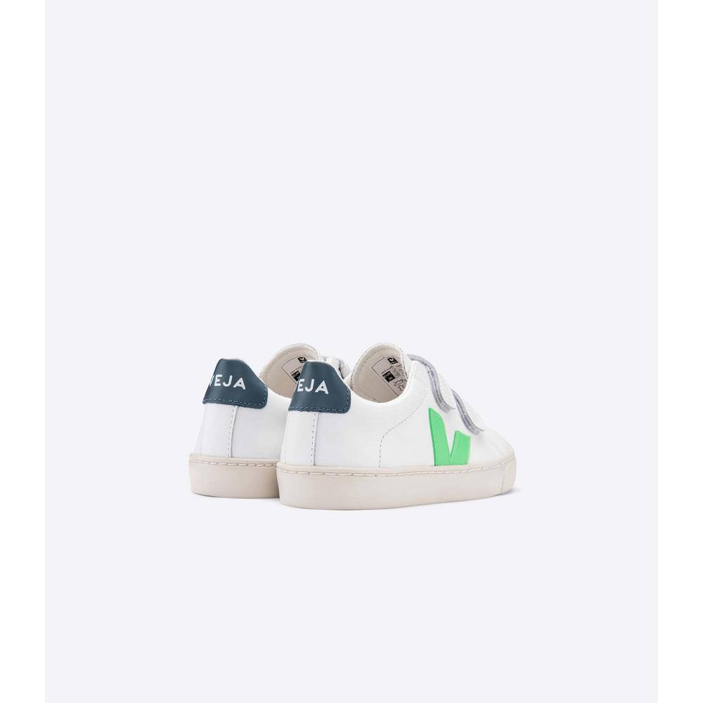 White/Green Kids' Veja ESPLAR LEATHER Sneakers | AU 816EBC